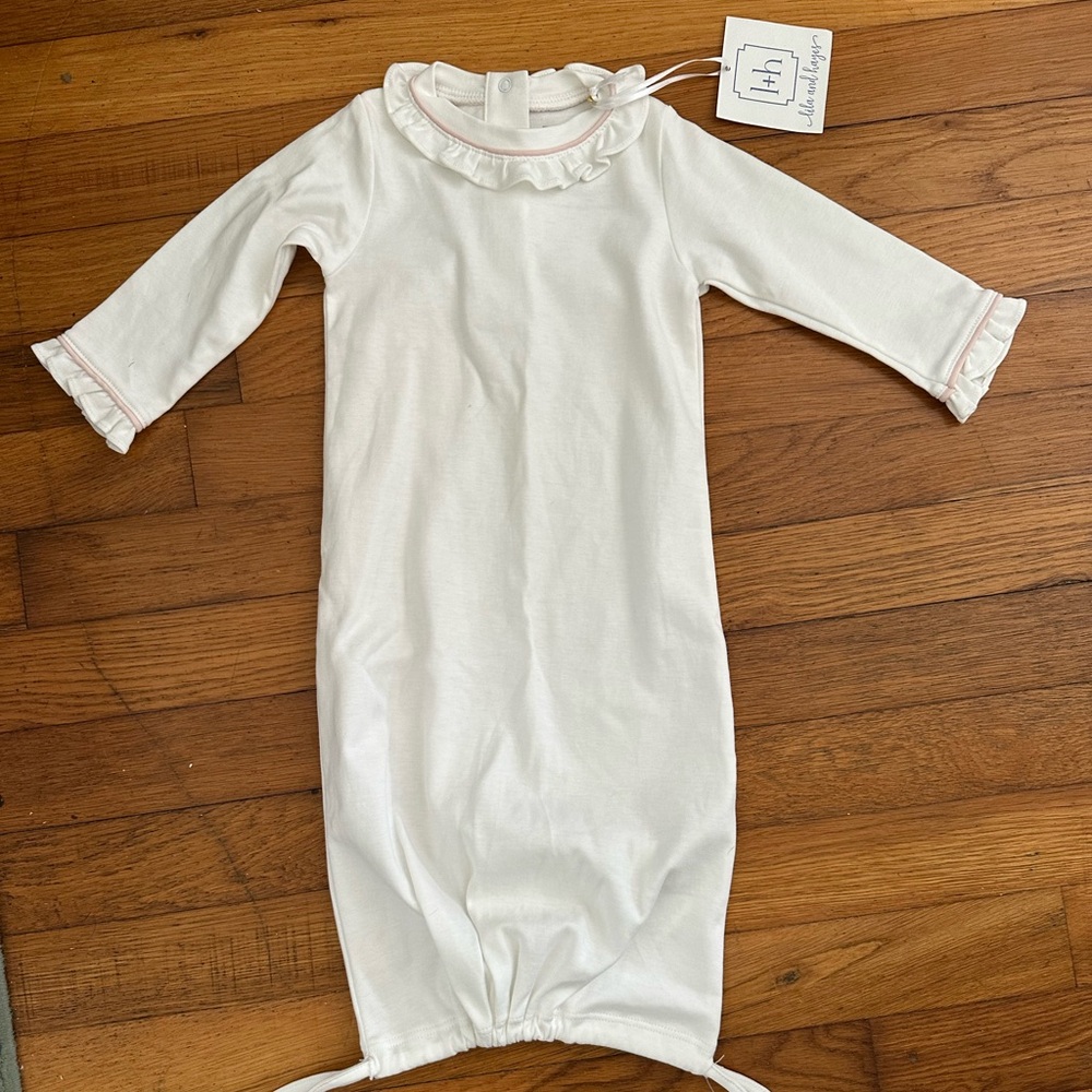 Lila and Hayes White Ruffle Baby Gown 3-6mo, NWT